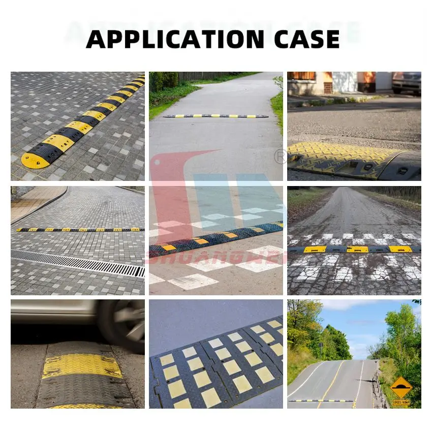 Car Roadway Heavy Duty Warning Pedestrian Crossing Surface Mount Vehicle Driveway Square Rubber Speed Hump For Limit Parking