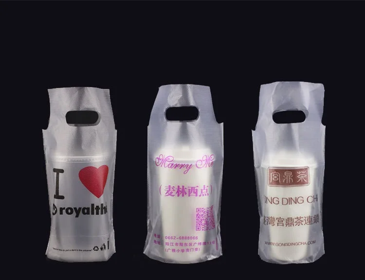 Customized Milk Tea Takeaway Packaging Bag Disposable Net Red Single Cup Double Cup Beverage Portable Plastic Bag