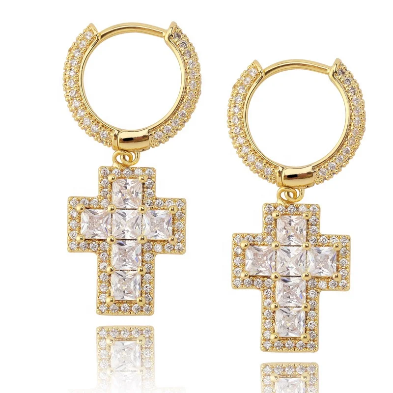 Mister Jewelry silver drop dangle cross earring, cubic zirconia drop earring