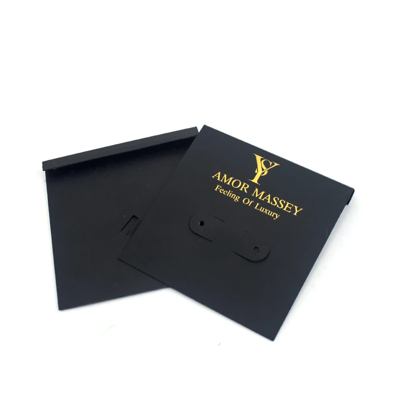 Custom Gold Logo Hot Stamping Printed Black PVC Paperboard Card Jewelry Packaging Display Card