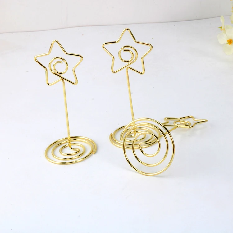 Fancy Office multi shapes golden metal paper photo memo clip holder star design metal wire clips