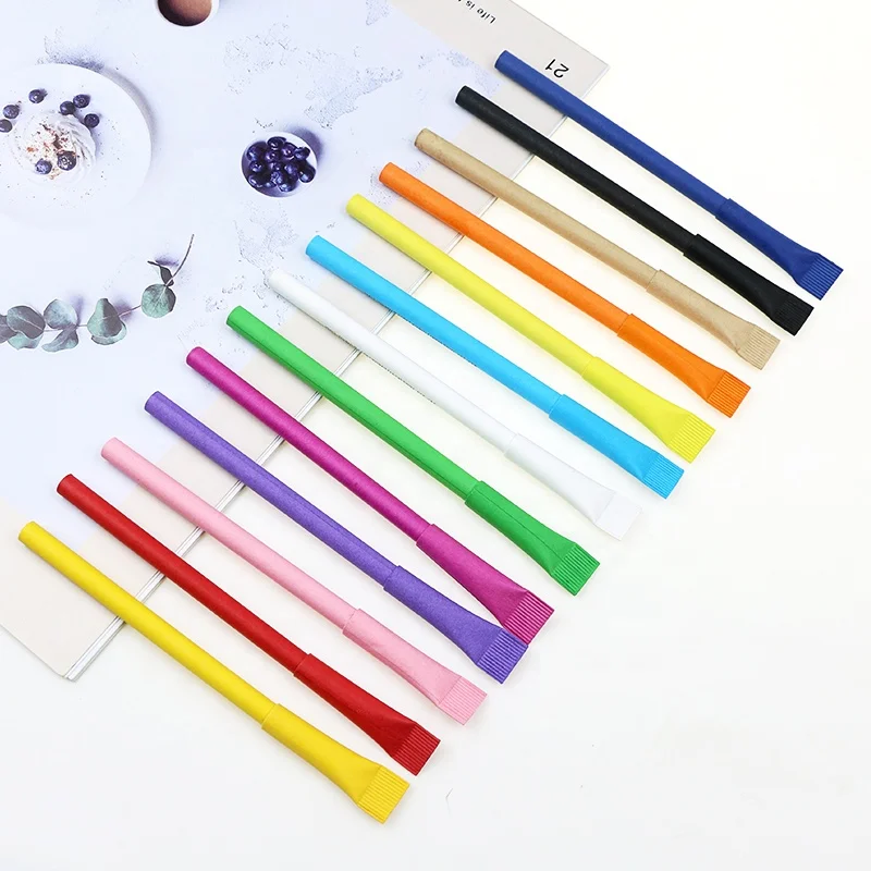 Recyclable School Stationery Kraft Paper Ball Pen with Logo Kids Colorful Paper Mate Pens Can Make Set