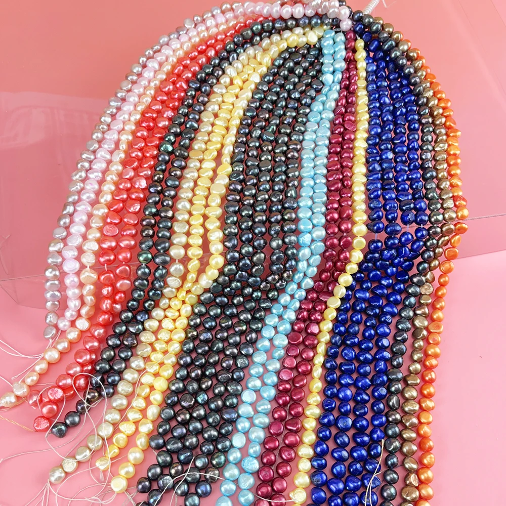 2022 Wholesale Artificial Dyed Colored Pearls 8-9mm Through Hole Baroque Reversible Genuine Freshwater Pearl String Beads