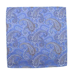 Wholesale Best Gift Novelty Fashion Style Elegant Jacquard Custom Paisley Blue Handkerchief Hand Made 100% Silk Pocket Square