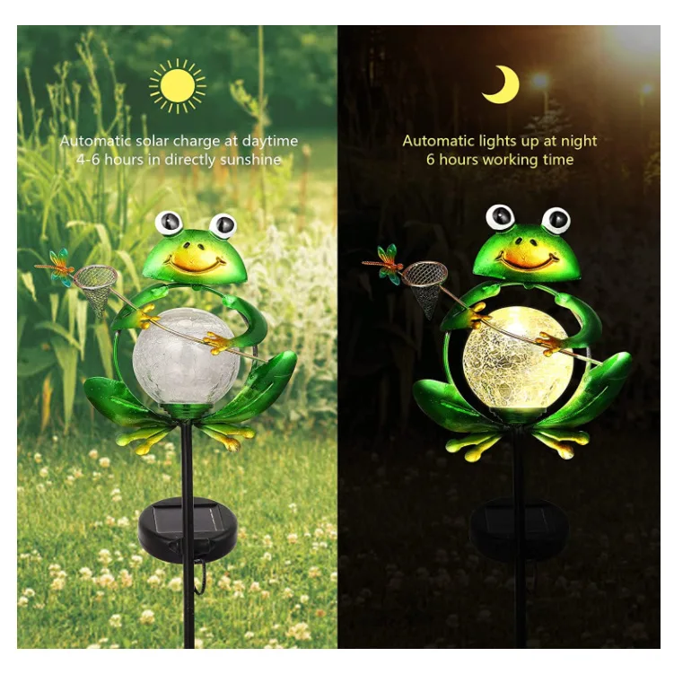 Hot Sale Frog Sculpture with Solar Light System for Garden Decoration