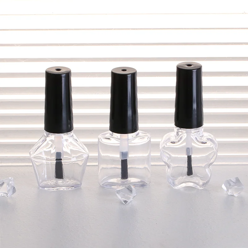 Transparent plastic empty creative kids clear gel nail polish refillable packaging nail varnish bottle with pink cap and brush