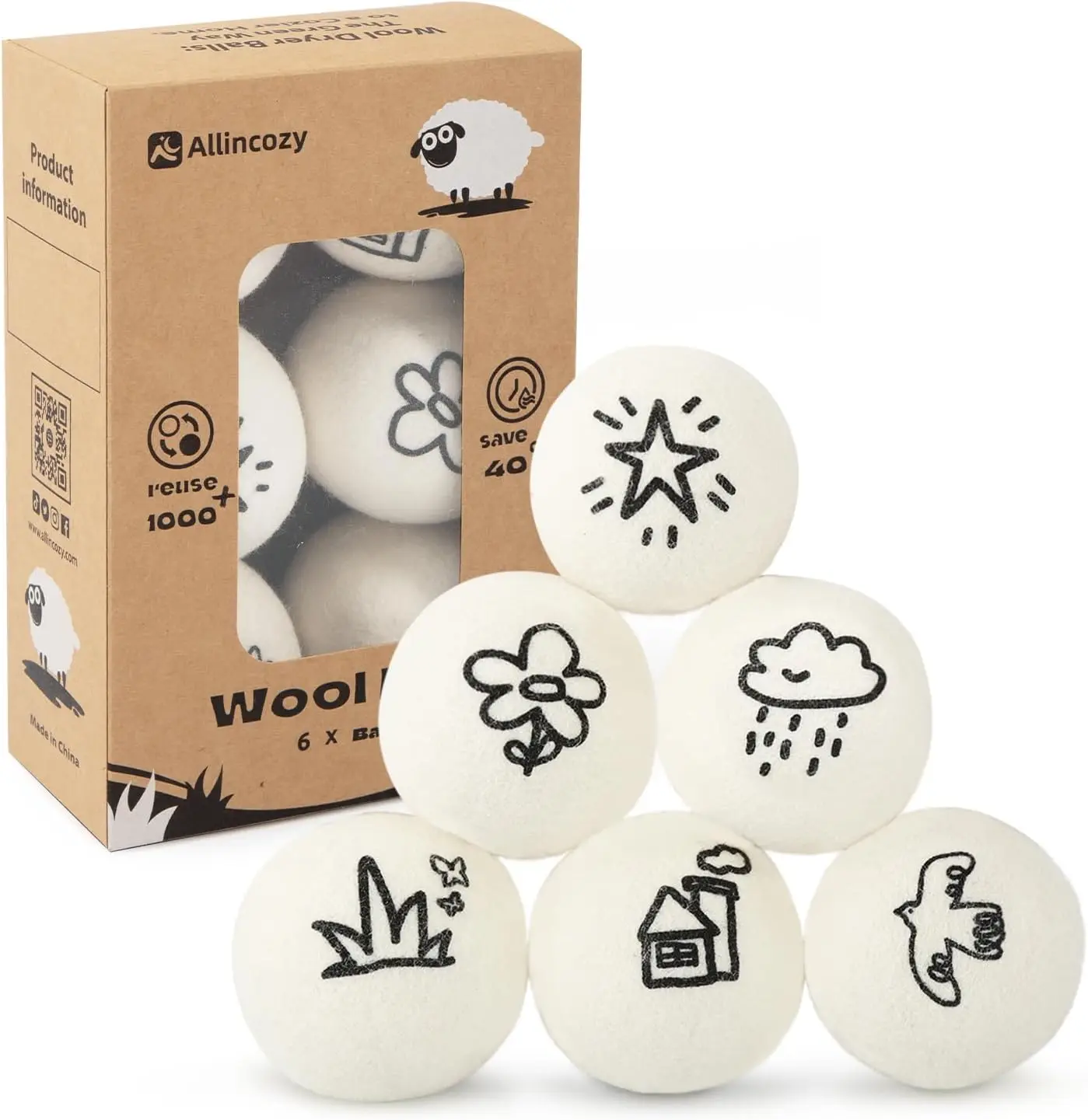 100% Pure New Zealand Organic Wool Balls Dryer Balls Washing Machine Accessory Reusable Washer Laundry Balls