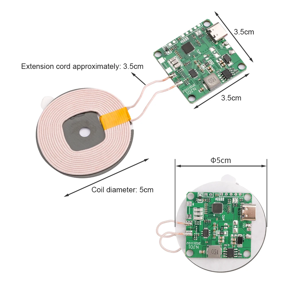 Модуль передатчика беспроводной зарядки DIYMORE высокомощный тип-C 0-8 мм 0-10 20