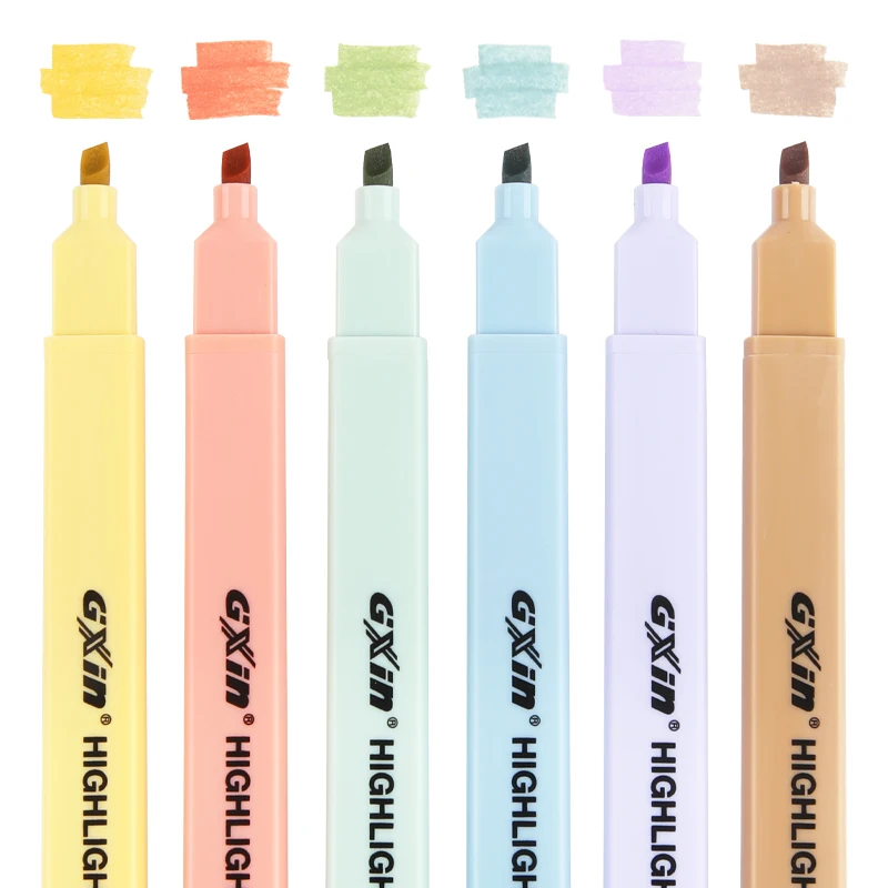 Gxin G-343 6pcs/set retro color highlighter marker pens set writing smoothly fluorescent pen factory price highlighters