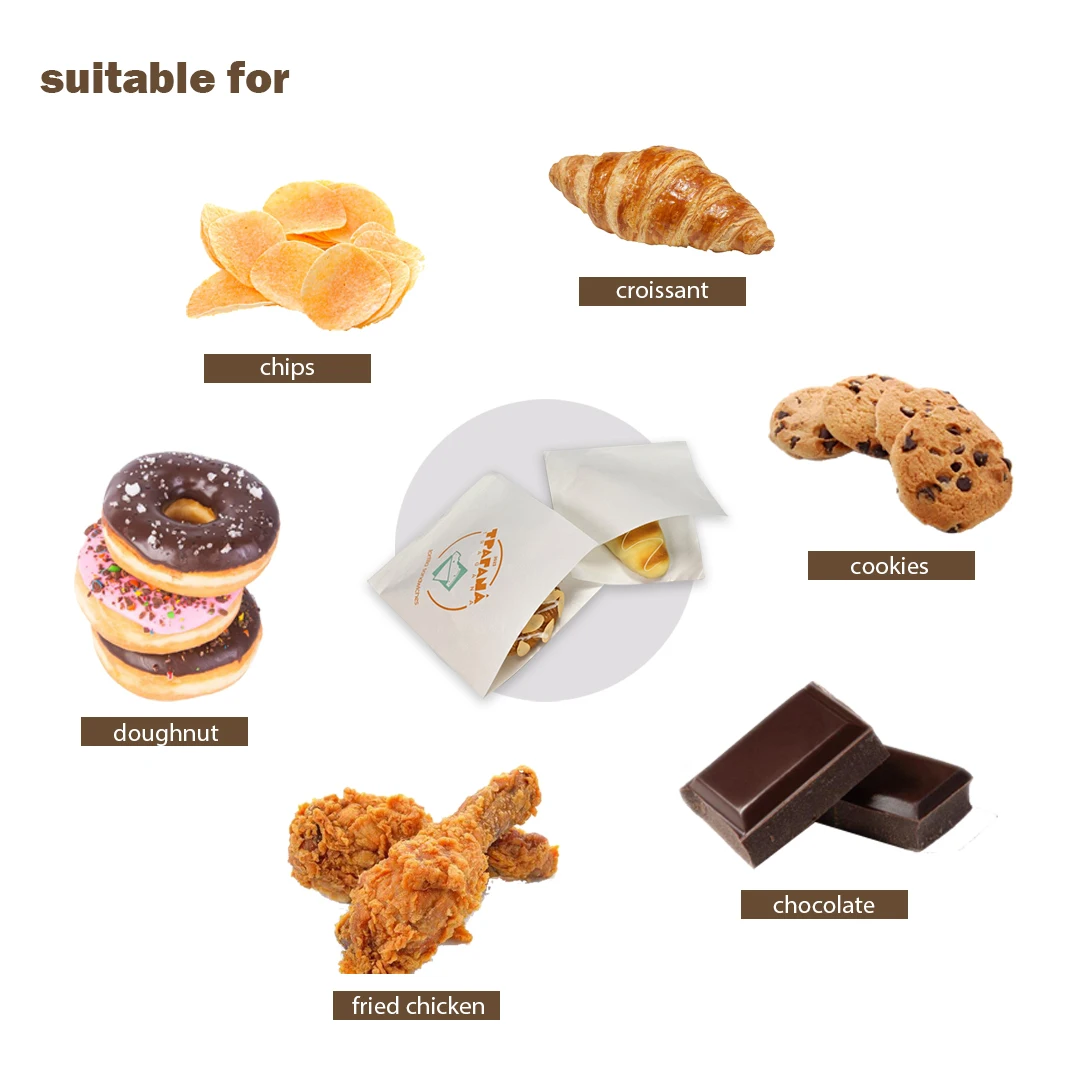 Custom Printed Double Open Pocket Oilproof GreaseProof Bread Waffle Burger Sandwich Donuts L-shape Triangle Shaped Paper Bag