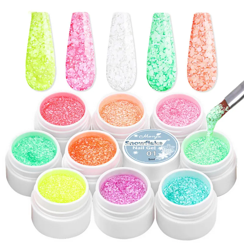Wholesale Snowflake Nail Gel Polish Glitter Snow Sequin Soak Off Nail Gel Polish