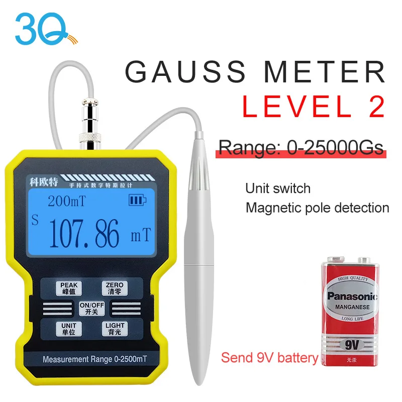 3Q Top 10 High precision Gauss Meter Digital Tesla Meter Koot Magnetic Field Magnetic Intensity Detector Handheld Flux Meter