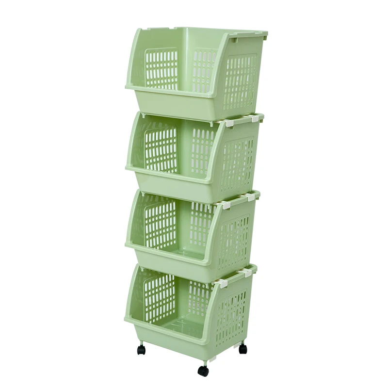 Basket Utility Cart Detachable Floor-Standing Vegetables Fruit Kitchen Storage Rack Corner Rack Plastic Storage Shelf Rack