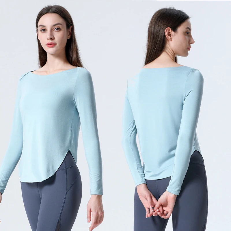 Low MOQ Activewear Lulu Solid Color Long Sleeve Yoga Top T-shirt for Women