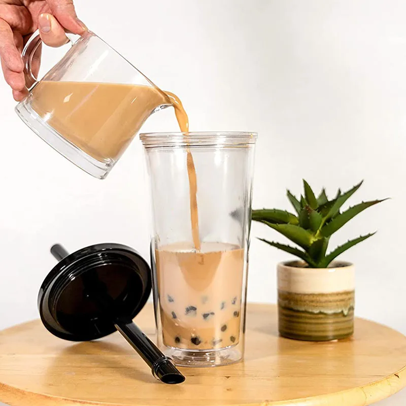 Wholesale 16 20 24oz Metal Boba Straw Tumblers 700ml Christmas Carry Products Clear Reusable Pearl Boba Tea Cups