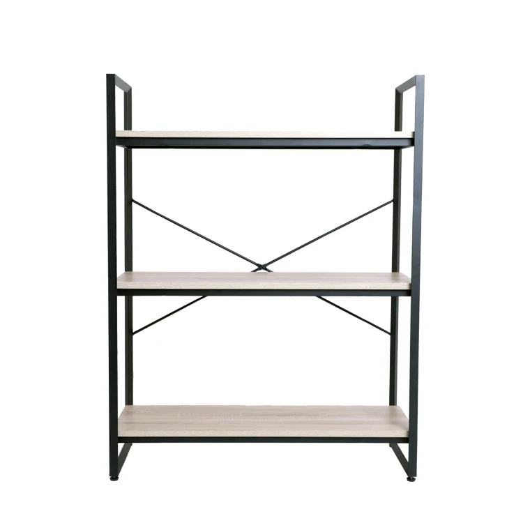 Comfortable style black metal and wooden shelf with multiple layers