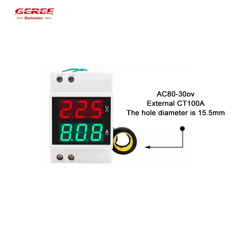 D52-2042 AC Voltage Ammeter Digital and Dual display AC110V 220V 380V Household Multimeter for Three-phase Din Rail Voltmeter