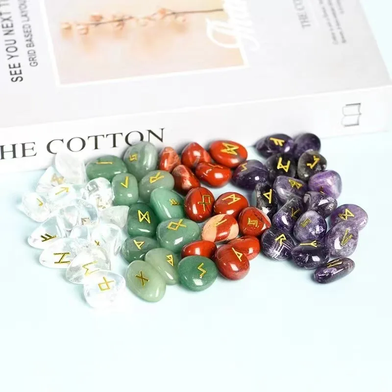 Wholesale metal stickers Germanic Runes Runes Natural crystal oval tablet runes