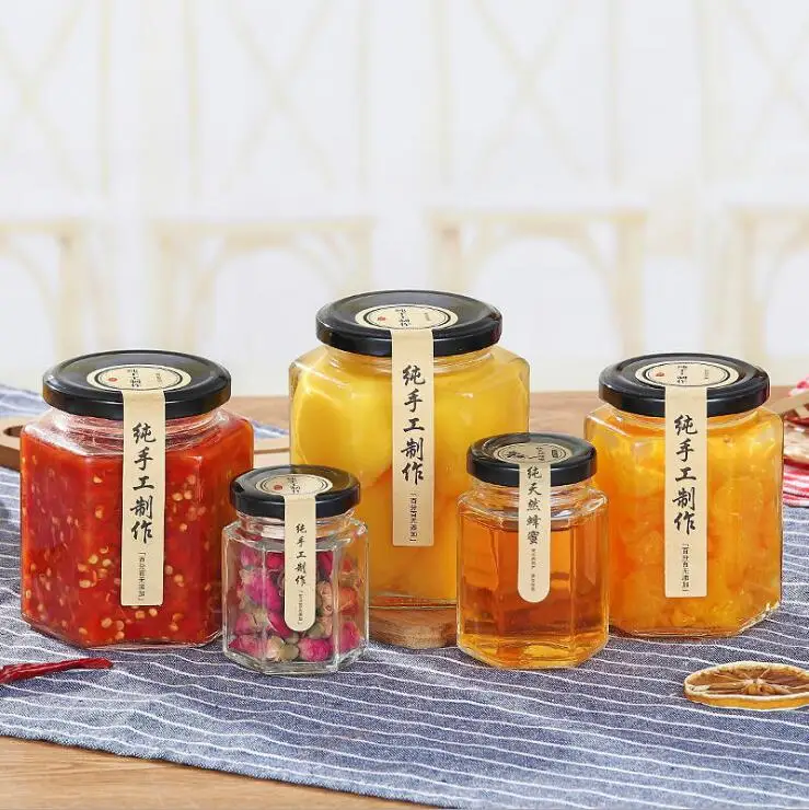  45-730ml Empty Hexagonal Honey Storage Glass Jars With