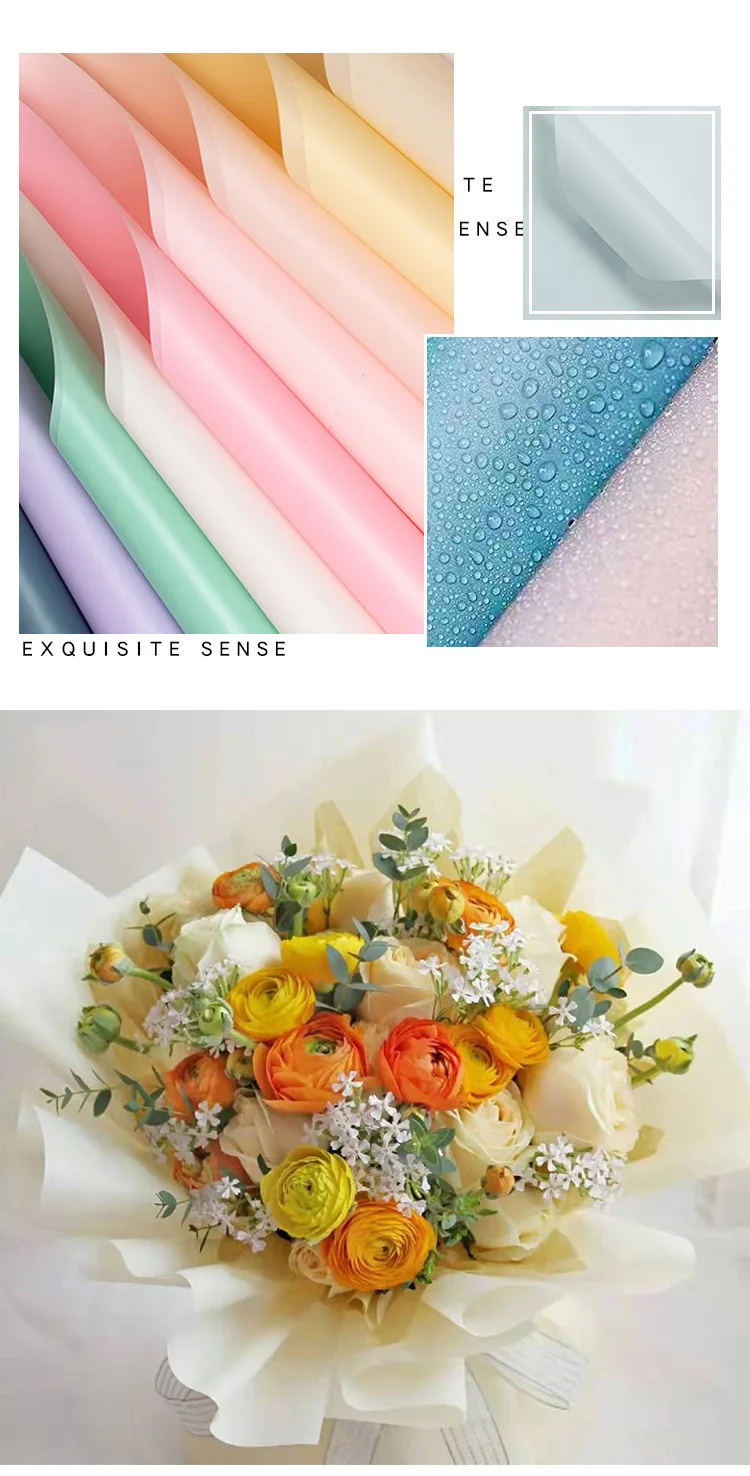 Factory cheap promotion price plain color waterproof wrapping paper for flower waterproof flower plastic wrapping paper
