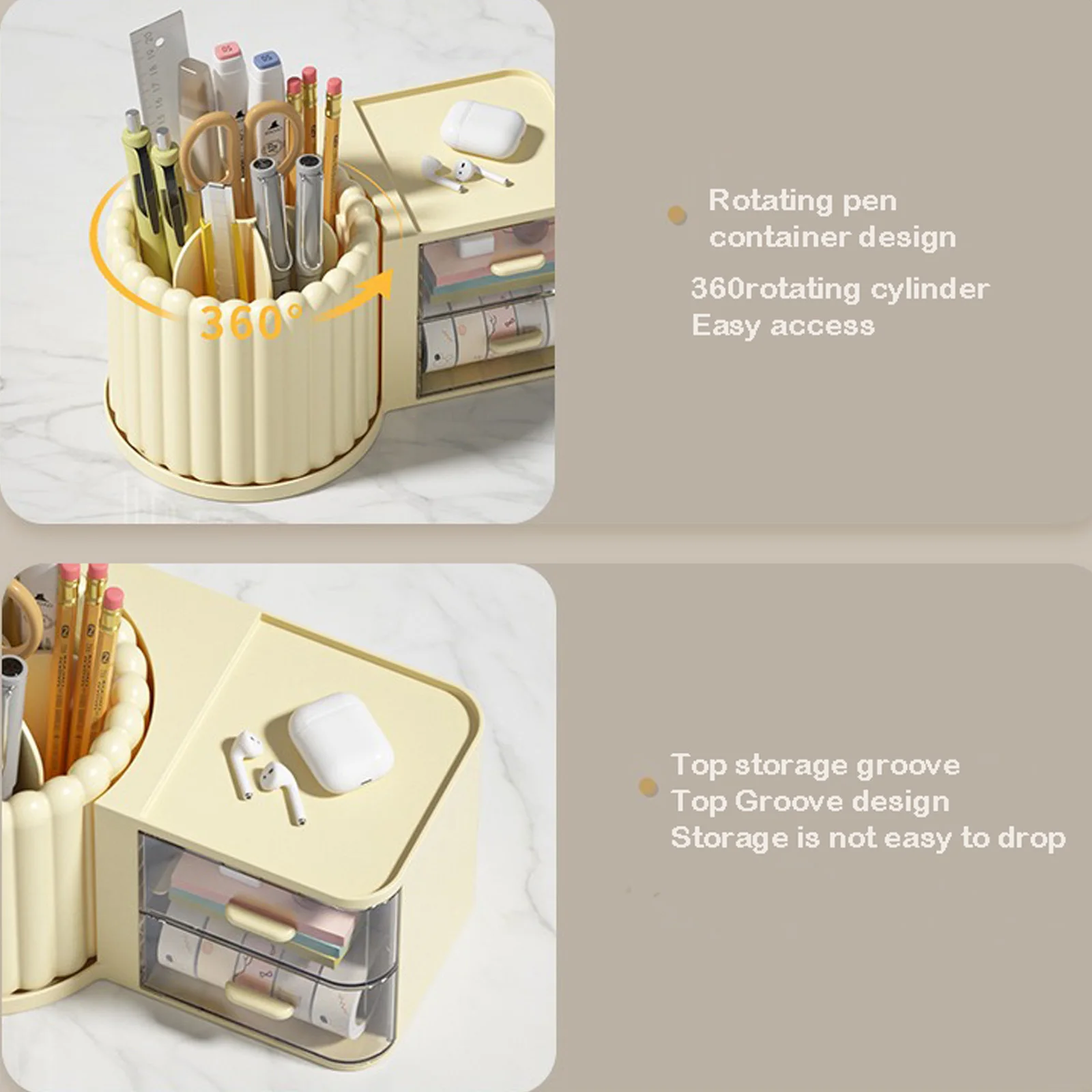 Rotating stationery storage box rack, office desk storage box, makeup table storage box Drawer style storage