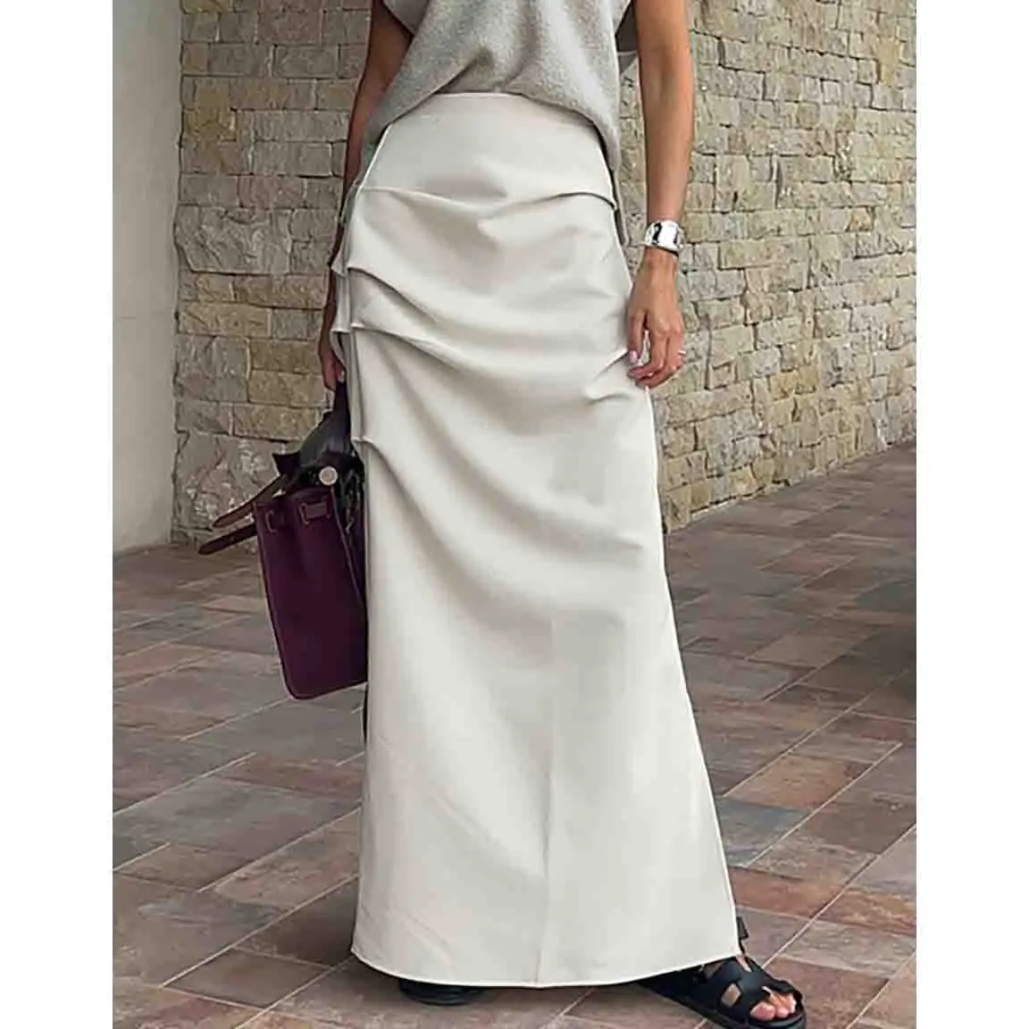 RedPeony Summer Wrinkled Irregular Split Pencil Skirts Y2K Women High Waist Bodycon Sexy Maxi Skirt High Street Long Skirts