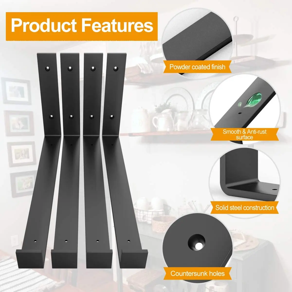 Shelves Bracket Black Diy Angle Support Industrial Floating Metal Solid Steel Wall Heavy Duty Shelf Bracket