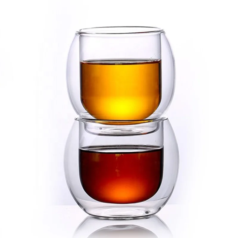 Hand blown high borosilicate glass, double insulated coffee cup, two cocktail cups for one pair