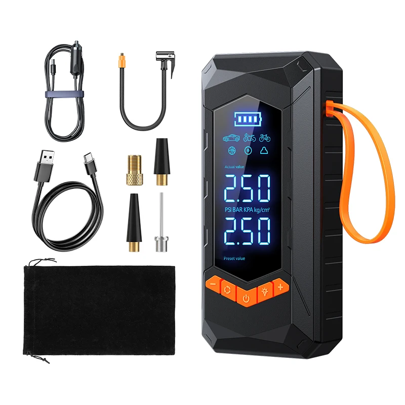 2024 New Style Portable Handheld Car Tyre Inflator Smart Digital Screen Cordless Auto Tire Inflation Machine ABS 150 PSI 120W