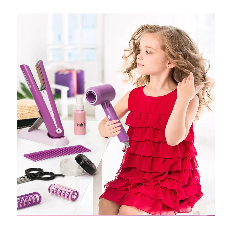 Girls Game Beauty Simulated Kit Salon equipments with fun accessories hair gel Electric Perm and hair dryer toys