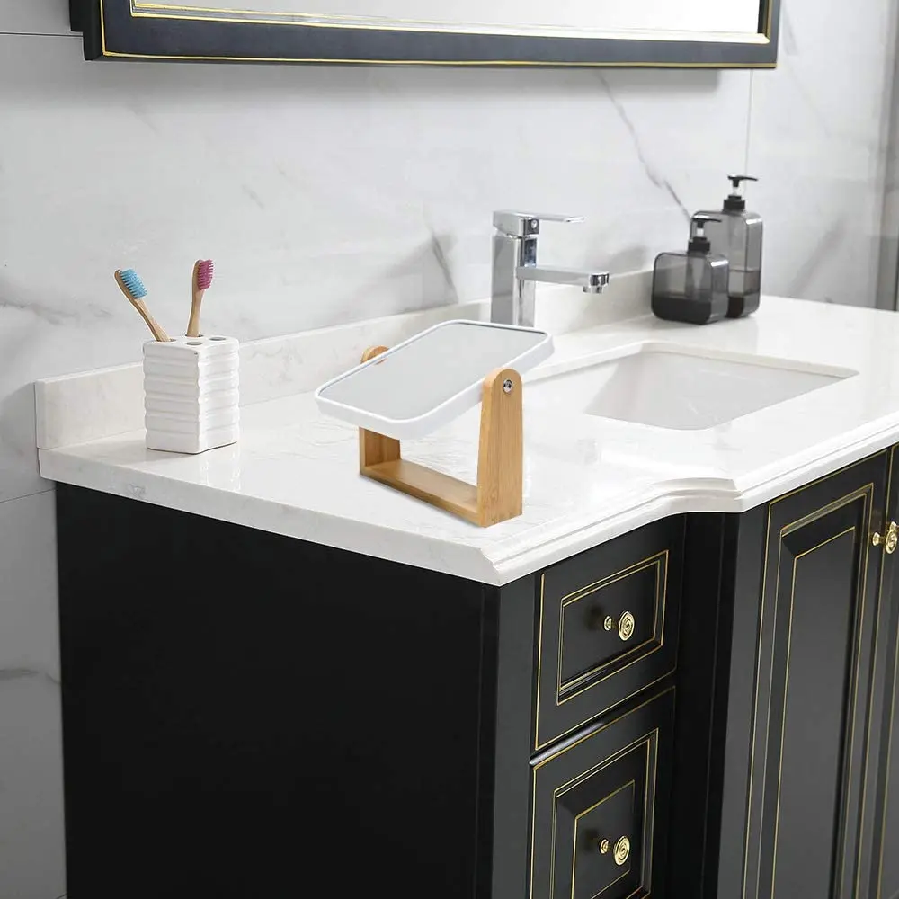 Vanity Makeup Mirror with Natural Bamboo Stand 8 Inch 1X/3X Magnification Double Sided Magnifying Mirror Bathroom Make Up Mirror