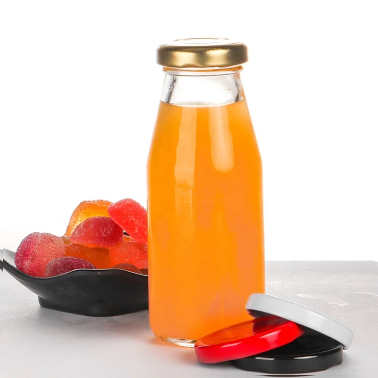 Manufacturer Price Glass Milk Bottle with Metal Lids Vintage Reusable Milk Jugs Dairy Drinking Containers for Milk Yogurt