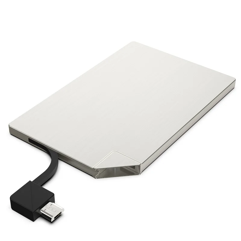 Акция супер тонкий 4 мм внешний аккумулятор размер кредитной карты Встроенный кабель Powerbank