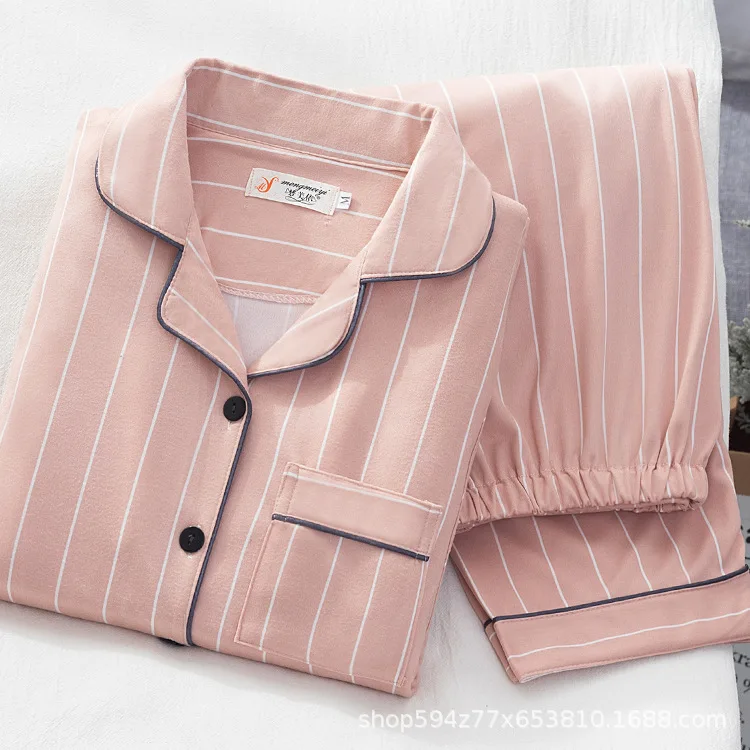 DEBELA Wholesale Custom Lovely Button Up Sleepwear Pajamas Cute Thin Summer Long Sleeve 2Pcs Pj Sets Home Wear For Women