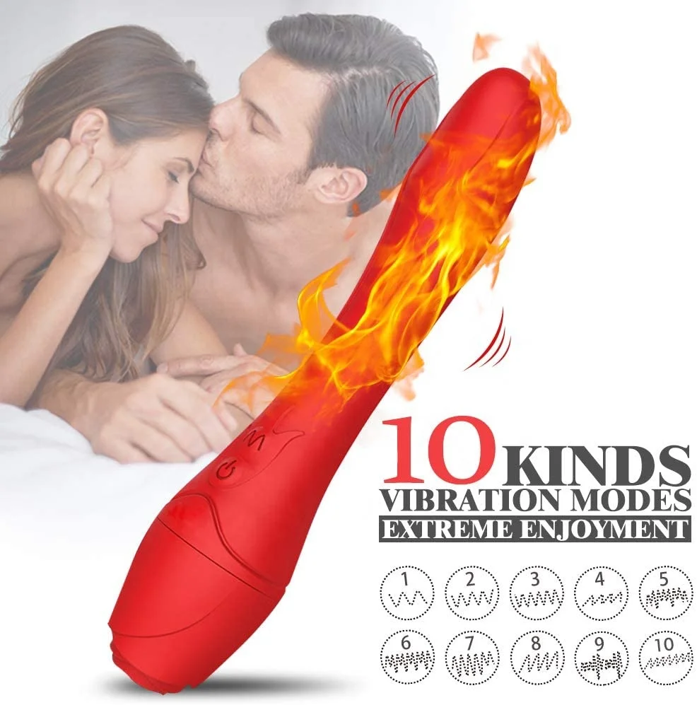 hot sale extended rose vibrator heated sex toy G spot clitoris stimulator woman vagina dildo vibrator