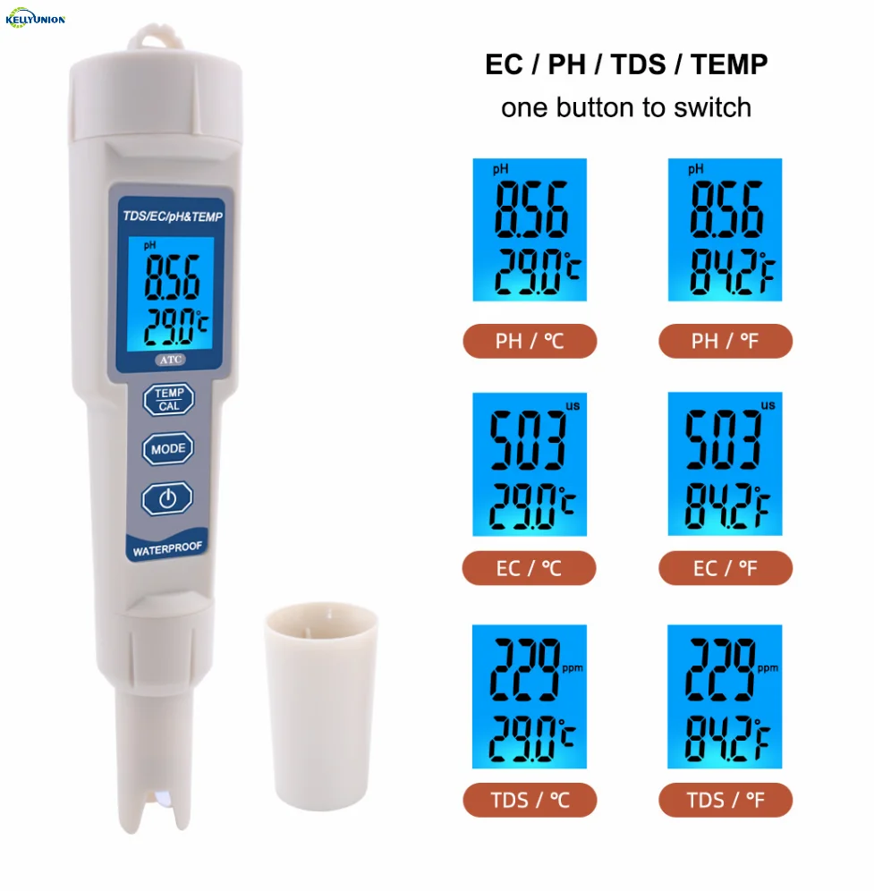 Digital 4 in 1 PH TDS EC TEMP Meter Pool Aquarium Hydroponics Drink Water Quality Analyzer Conductivity PPM Tester