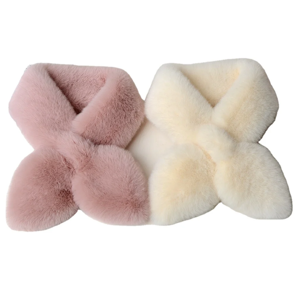 Manufacturers wholesale new plush scarf winter women warm fashion tie small scarf solid color students cute little fresh.