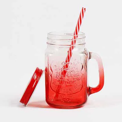 Factory direct sale square mason cup drinking glasses with handle and lid 16 oz beer mug juice cup for gift