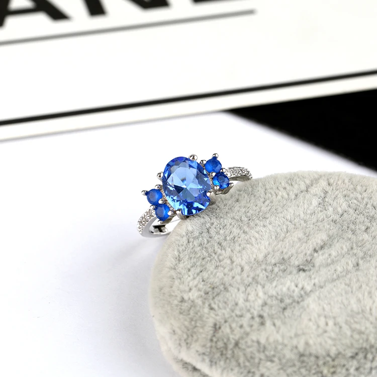 Mascot 925 sterling silver jewelry color cubic zirconia tennis ring sapphire ring women