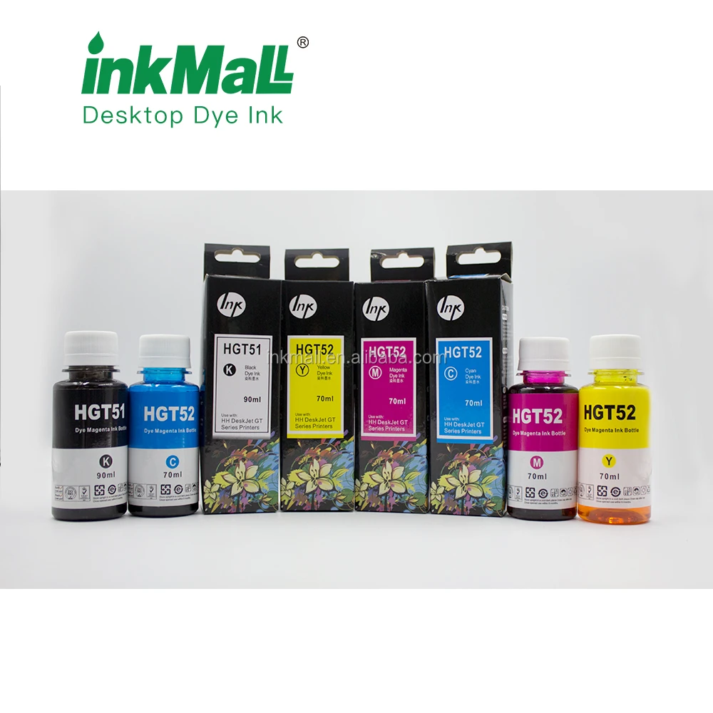 InkMall Factory Wholesale High Quality HP GT51BK GT52C GT52M GT52Y Dye Ink for HP Deskjet GT Series Inkjet Printer