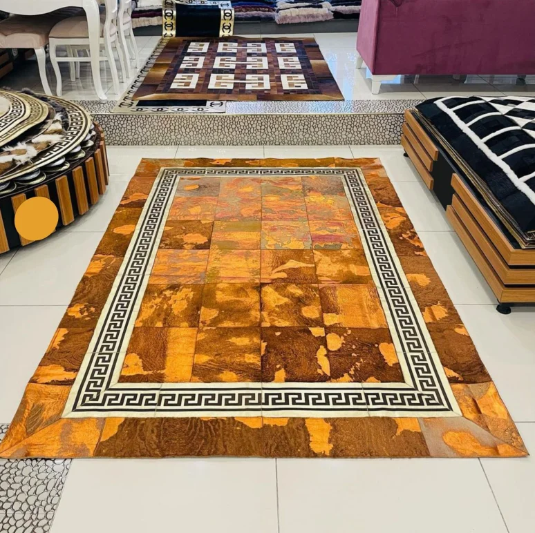 Cowhide Handmade Carpet Luxurious Gold Cowhide Patchwork Area Rug