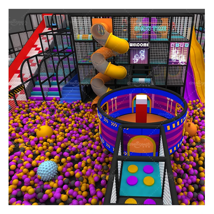 New Big Adventure Maze Adults Ball Pool Large Crazy Slides Kids Indoor Playground with LED Neon Lights