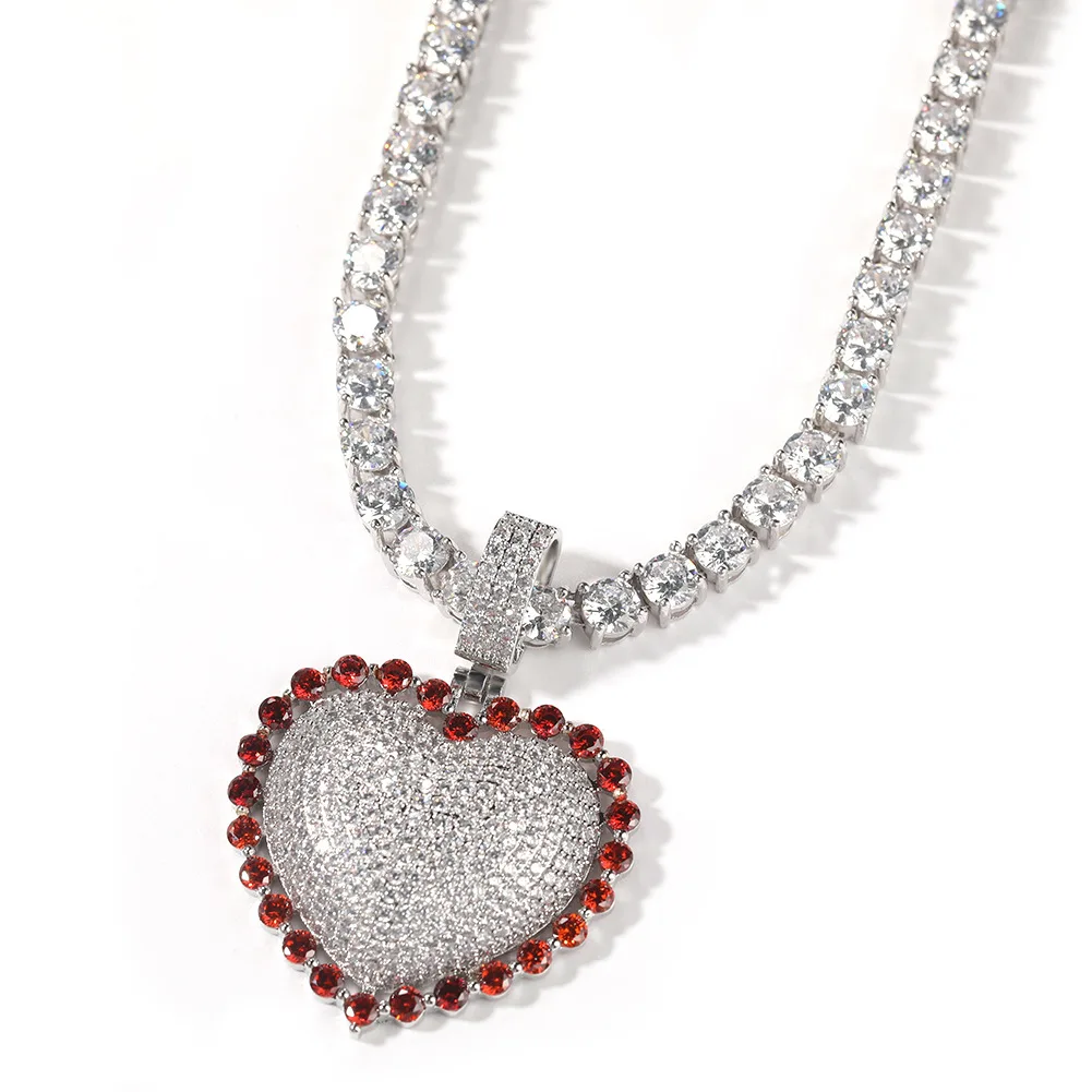 2023 new arrival jewellry18k gold pink heart shaped white gold iced tennis heart charm necklace pendants