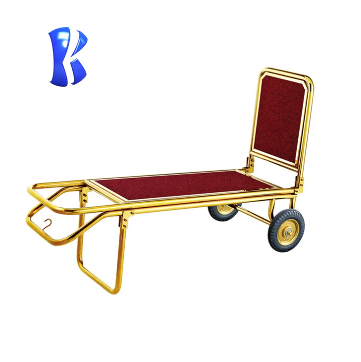 OKEY Factory Price Stainless Steel Bellman Hotel Lobby Golden Service Luggage Trolley Baggage Cart