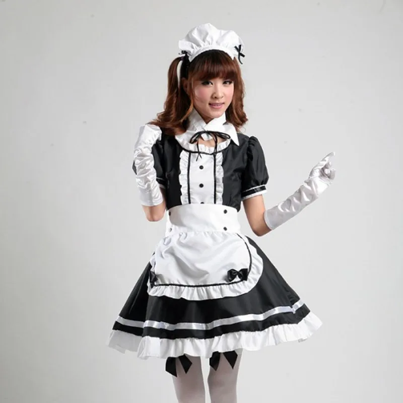 Sweet Lolita Dress French Maid Waiter Costume Women Sexy Mini Pinafore Cute Ouji Outfit Halloween Cosplay For Girls