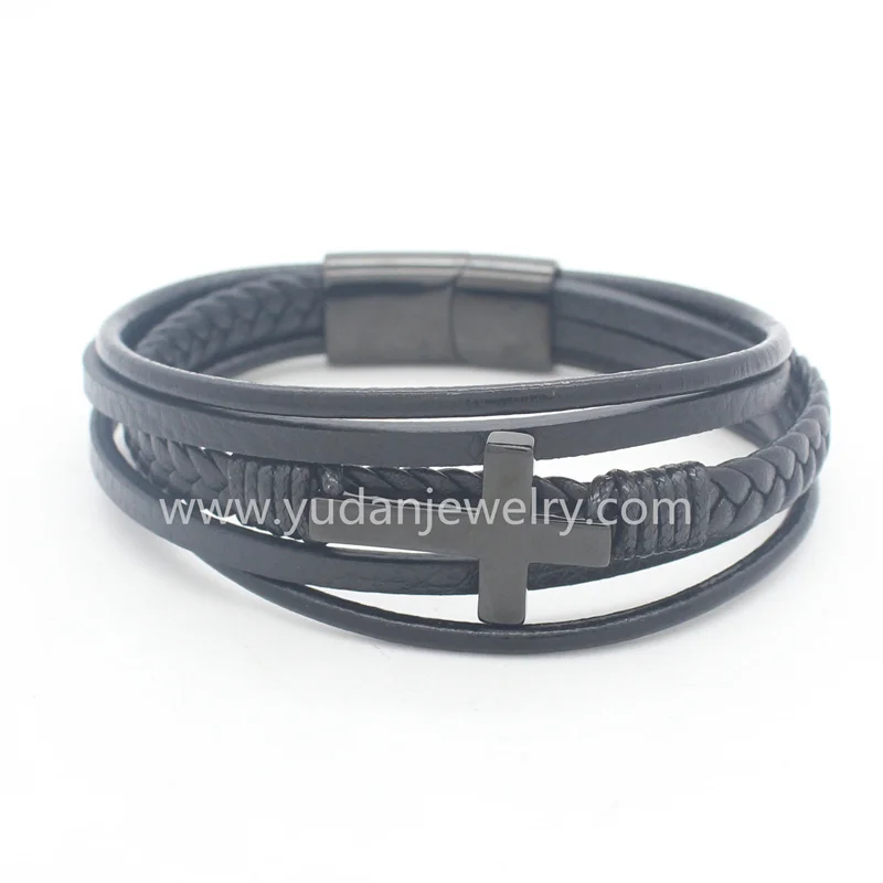 China Manufacturer Leather Bracelet With Cross For Men