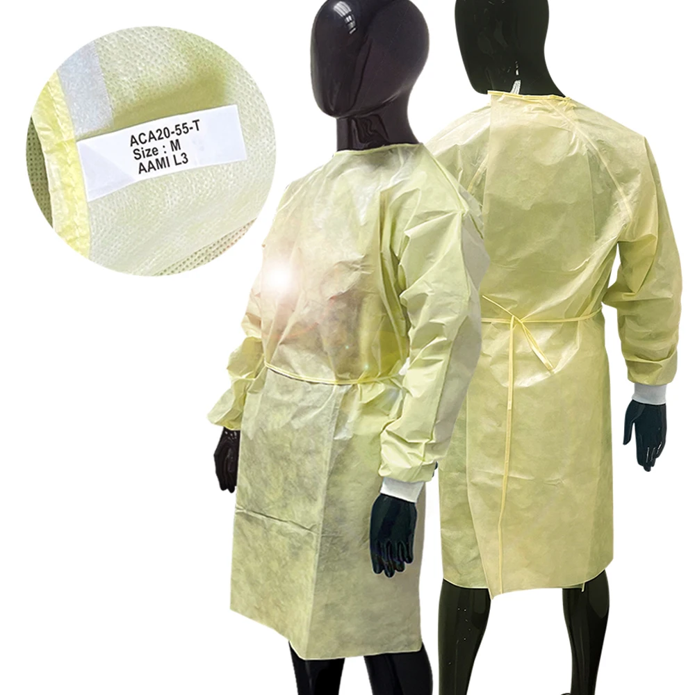 Quick Delivery Hot Sale Disposable Long Sleeve Non Woven Blue Aami Level 3 Gown For Adult