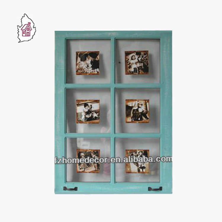 window pane shape multi opening photo frame with two metal handles on bottom