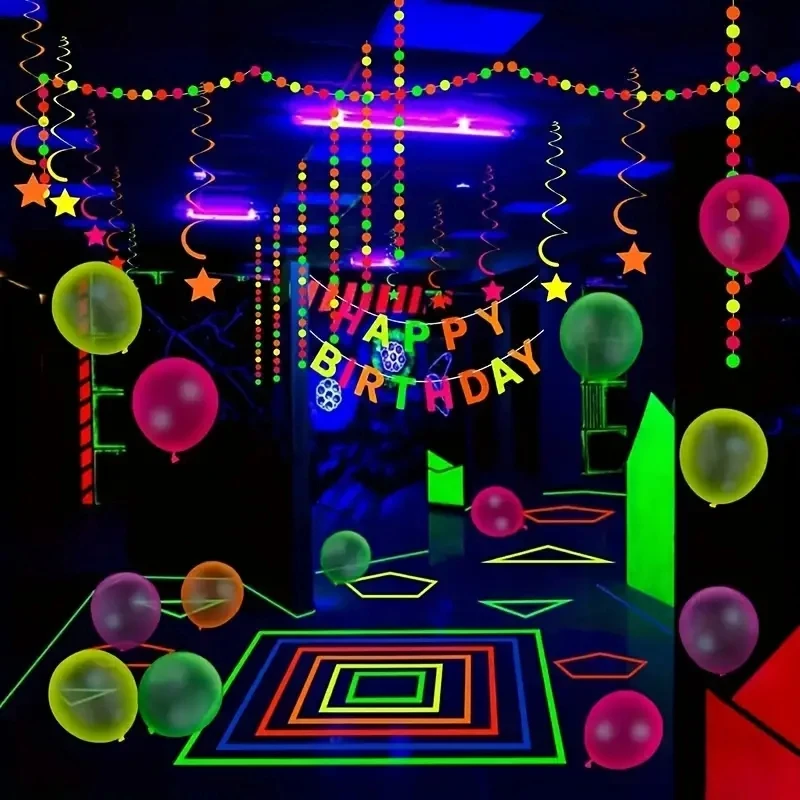 Party Wall Sticker Vibrant Fluorescent Neon Luminous Tapes for UV Black Light Reactive Non-Waterproof Vinyl-Coated Fabric