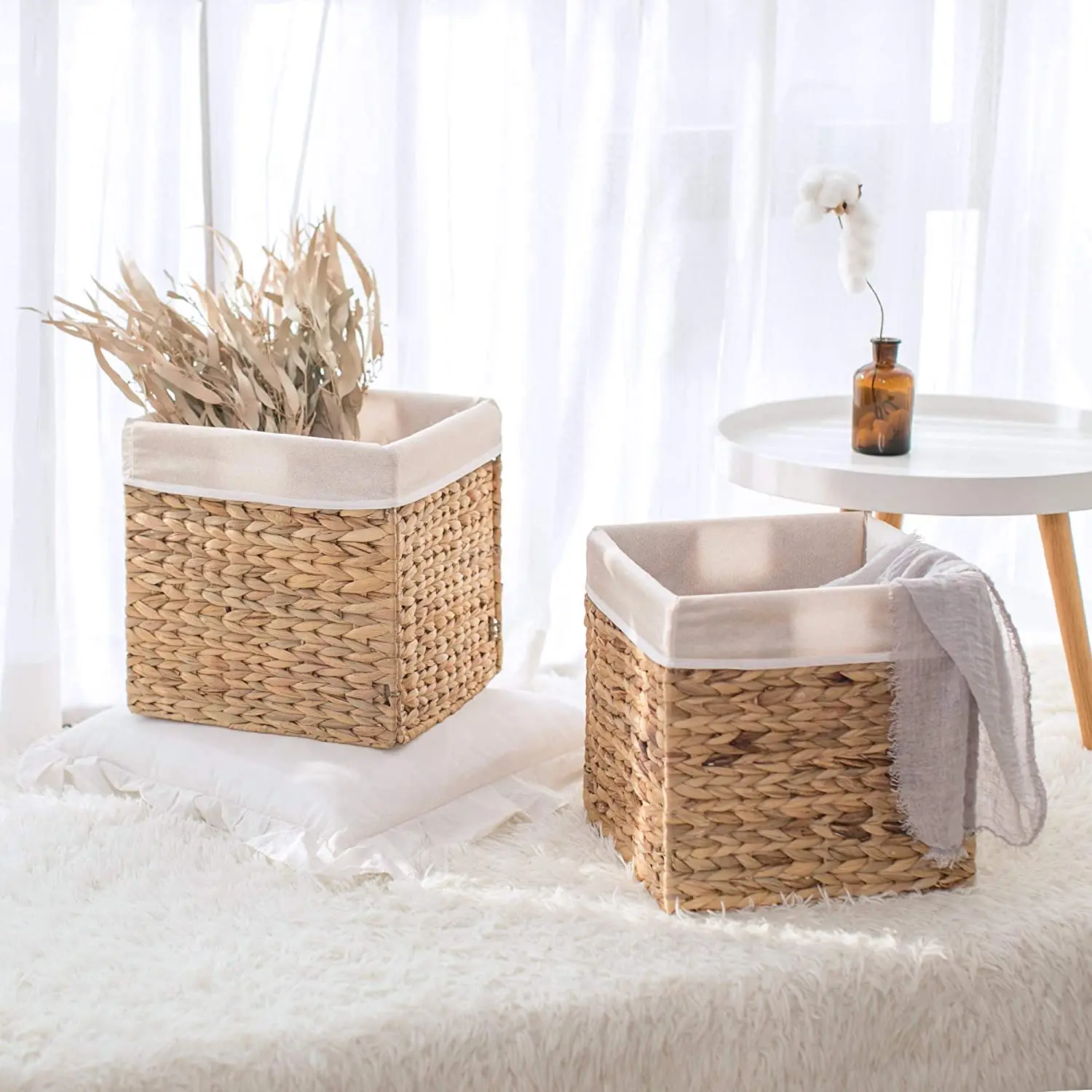 Home Decor Basketry Rattan Seagrass Hanging Wicker Laundry Rolling File Cabinet Water Hyacinth Storage Basket